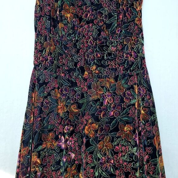 Vintage 90s Y2k Steppin Out Gold Embossed Floral Velvet Mini Dress Size 5 - Picture 4 of 11